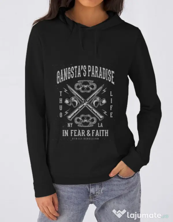 Hoodie dama cu gluga Gangstas Paradise Negru