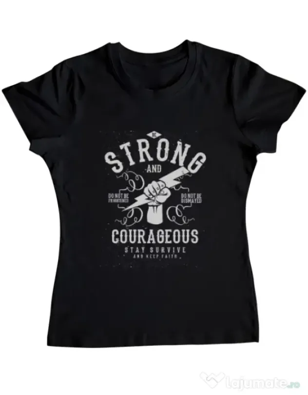 Tricou ADLER dama Be Strong and Courageous Negru