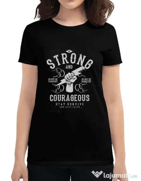 Tricou ADLER dama Be Strong and Courageous Negru