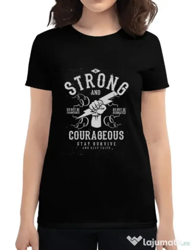 Tricou ADLER dama Be Strong and Courageous Negru