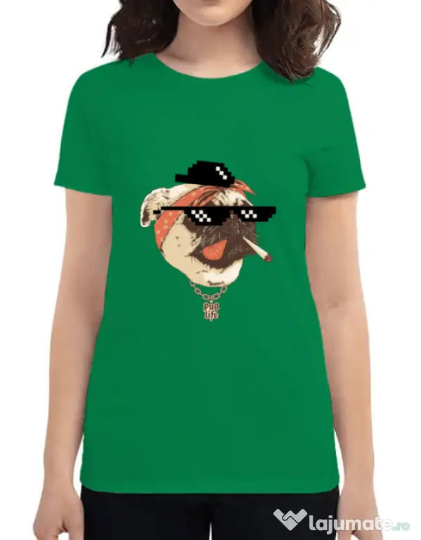 Tricou ADLER dama Pug Life Verde mediu