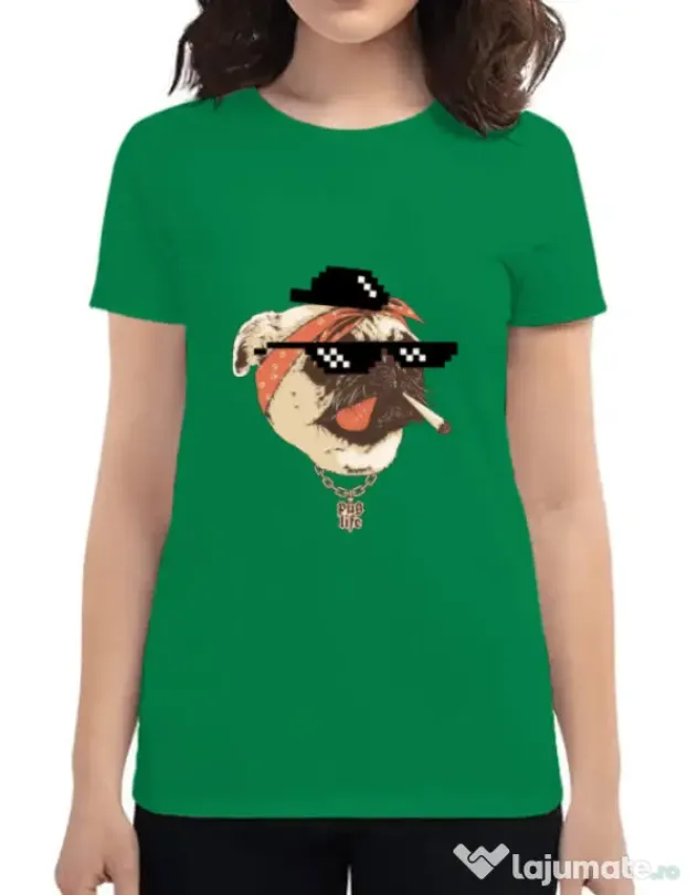 Tricou ADLER dama Pug Life Verde mediu
