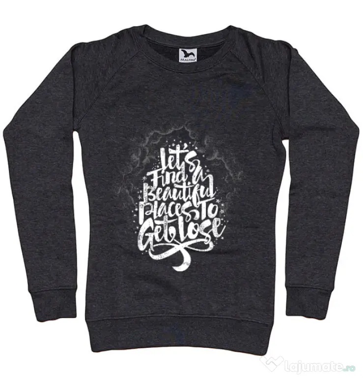 Bluza ADLER dama Let's find beautiful place to get lost Negru melanj