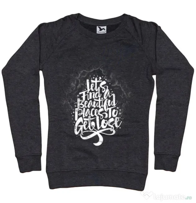 Bluza ADLER dama Let's find beautiful place to get lost Negru melanj
