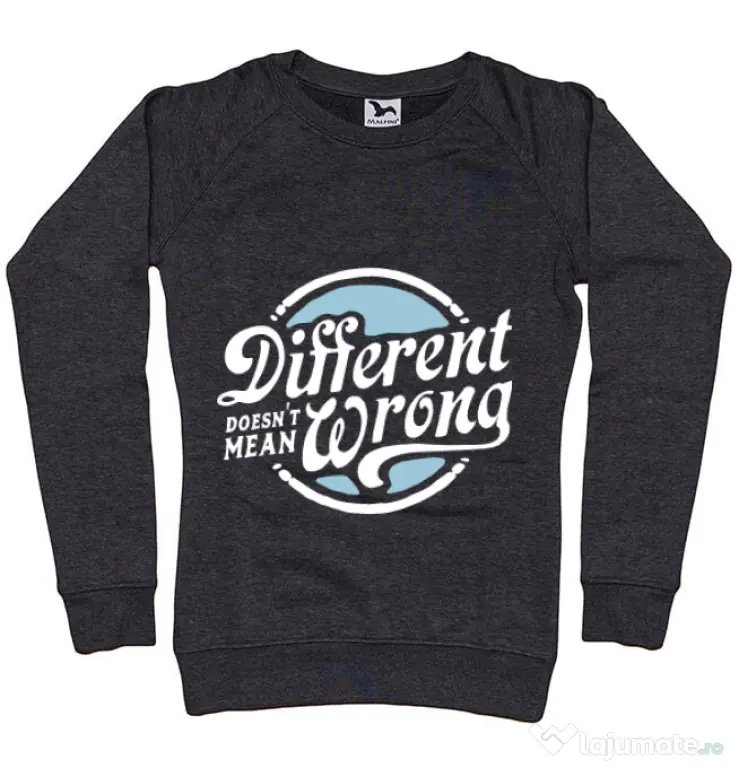 Bluza ADLER dama Different Doesnt Mean Wrong Negru melanj