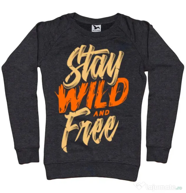 Bluza ADLER dama Stay Wild and Free Negru melanj