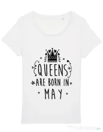 Tricou STANLEY STELLA dama Queens are born in May Alb