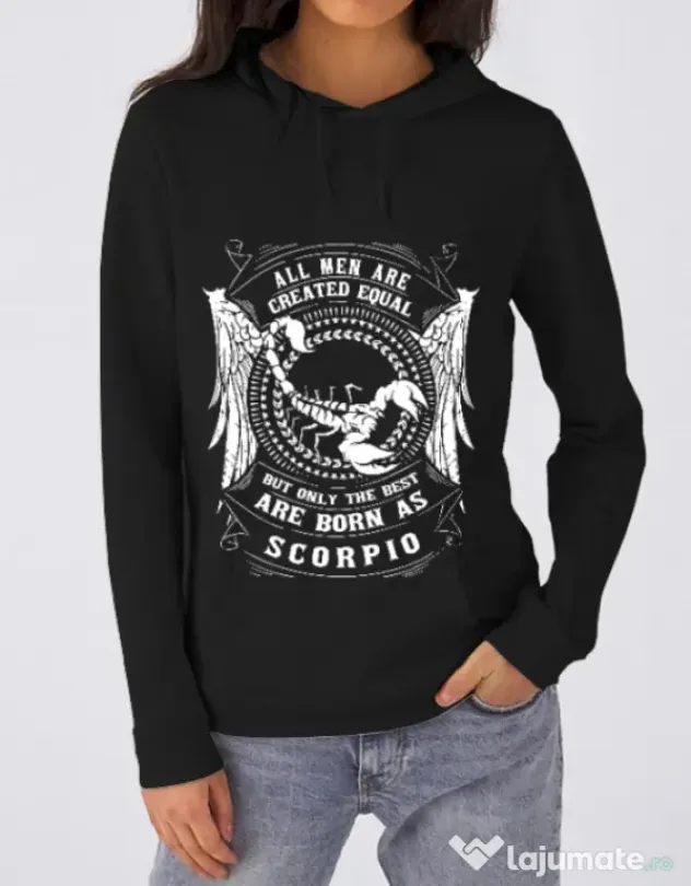 Hoodie dama cu gluga The best men are born as Scorpio Negru