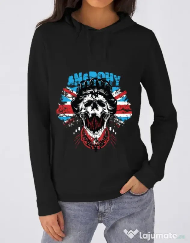Hoodie dama cu gluga Anarchy queen Negru