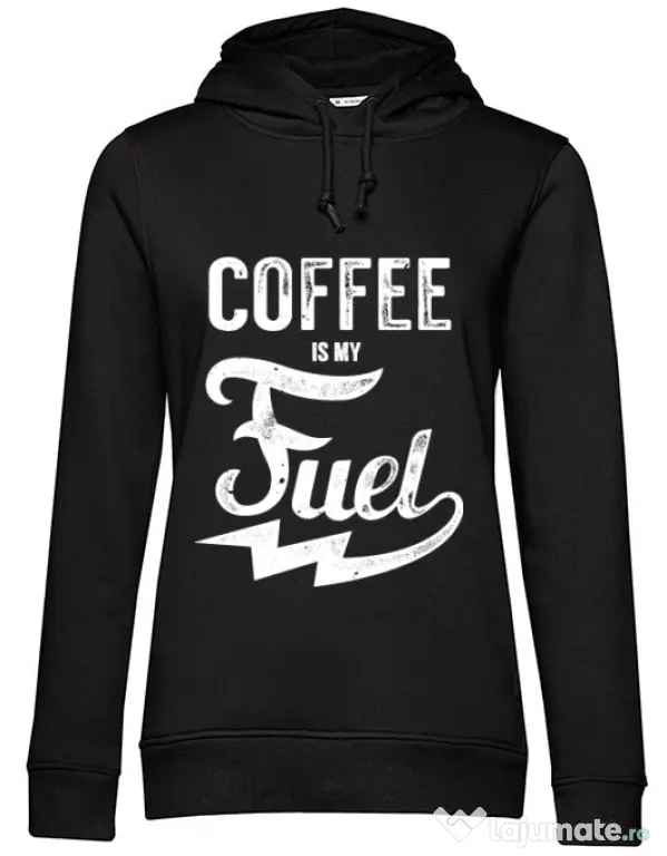 Hoodie dama cu gluga Coffee is my fuel Negru
