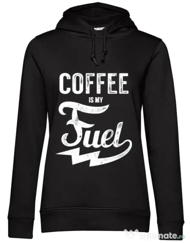 Hoodie dama cu gluga Coffee is my fuel Negru