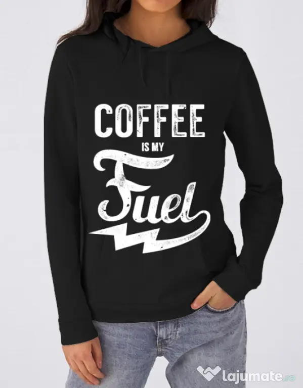 Hoodie dama cu gluga Coffee is my fuel Negru