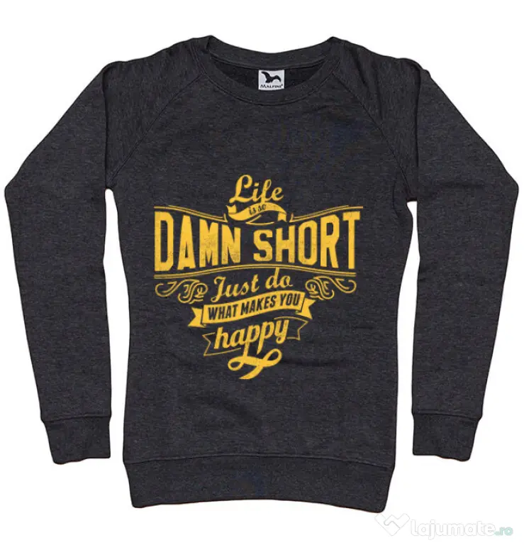 Bluza ADLER dama Life is so damn short Negru melanj