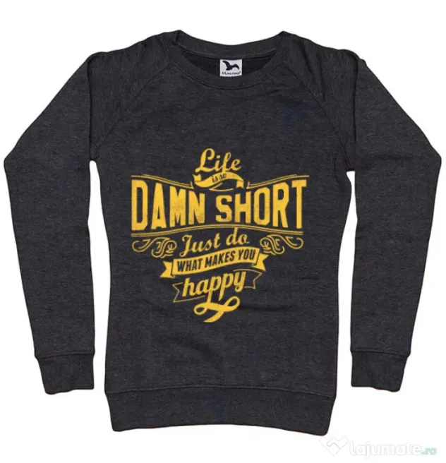 Bluza ADLER dama Life is so damn short Negru melanj
