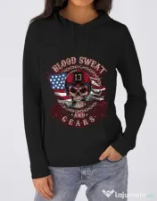 Hoodie dama cu gluga Blood sweat and gears Negru