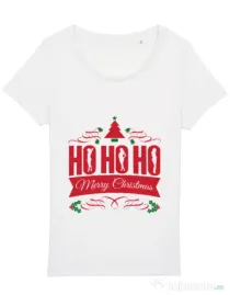 Tricou STANLEY STELLA dama Ho ho ho Merry Christmas Alb