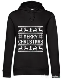 Hoodie dama cu gluga Merry Christmas Ugly Sweater Negru