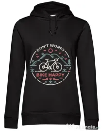 Hoodie dama cu gluga Don't worry bike happy Negru