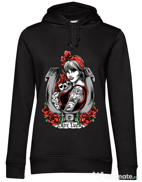 Hoodie dama cu gluga Lady luck Negru