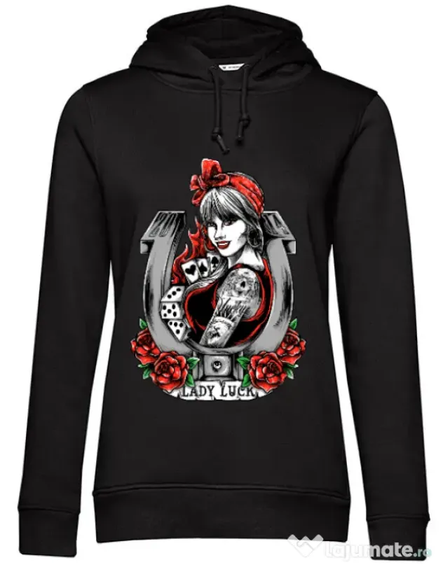 Hoodie dama cu gluga Lady luck Negru