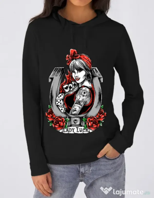 Hoodie dama cu gluga Lady luck Negru