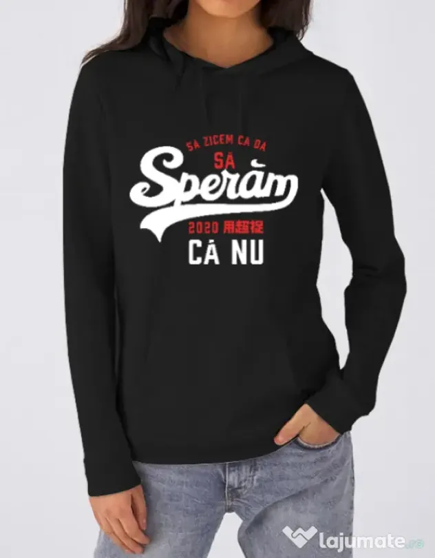 Hoodie dama cu gluga Sa speram ca nu Negru