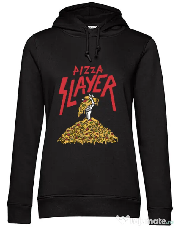 Hoodie dama cu gluga Pizza slayer Negru