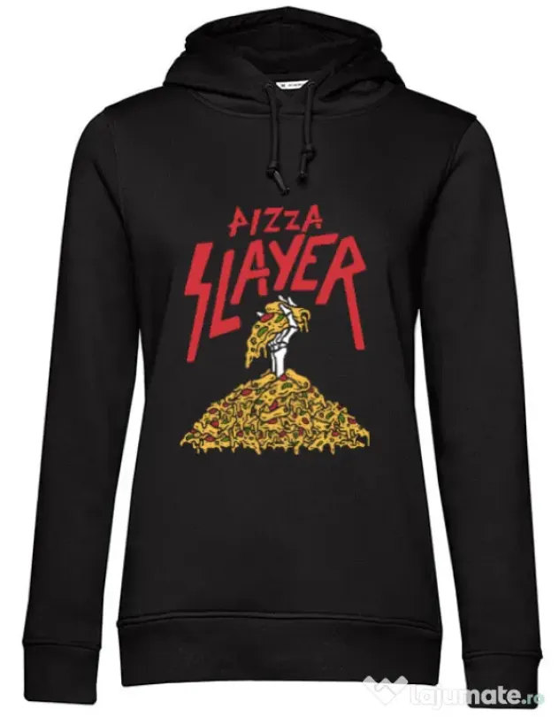 Hoodie dama cu gluga Pizza slayer Negru