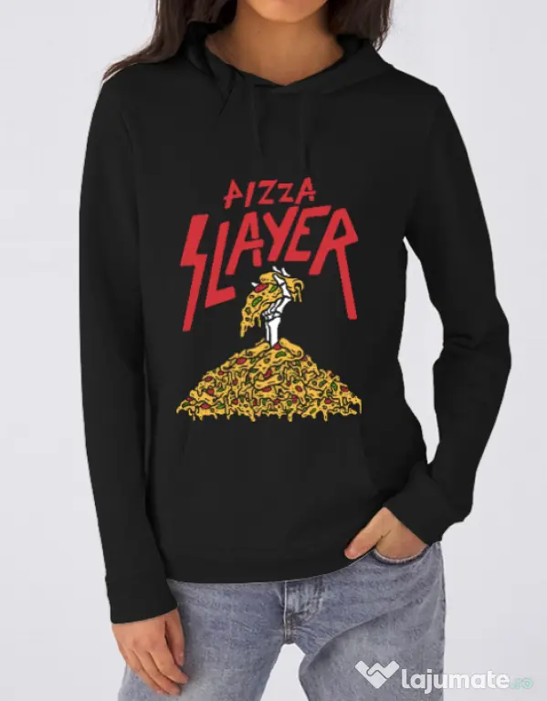 Hoodie dama cu gluga Pizza slayer Negru