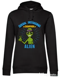Hoodie dama cu gluga Social distancing Negru