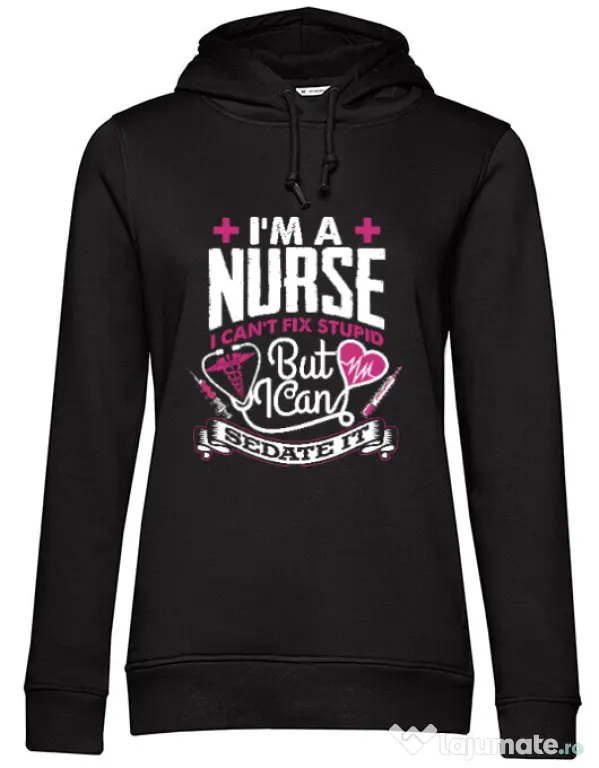 Hoodie dama cu gluga Can't fix stupid Negru