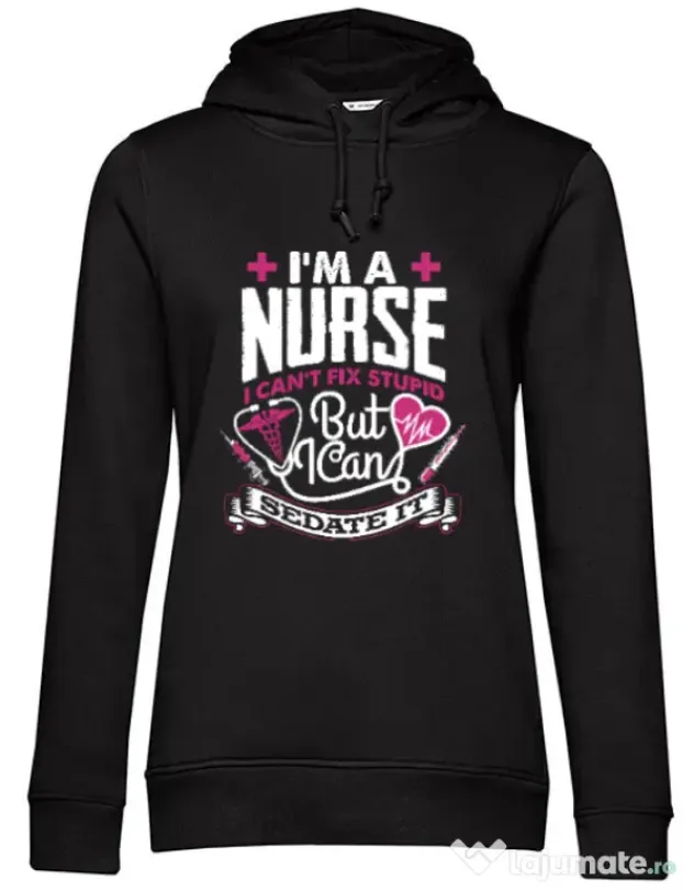 Hoodie dama cu gluga Can't fix stupid Negru