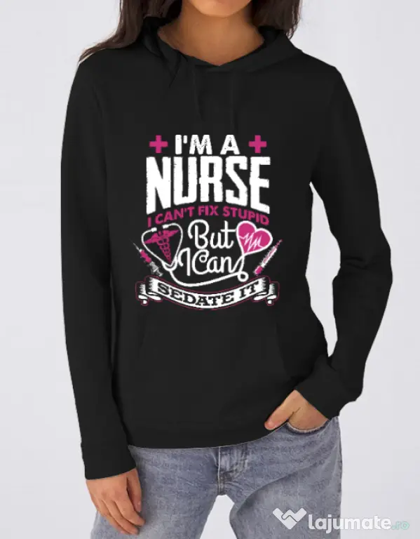 Hoodie dama cu gluga Can't fix stupid Negru