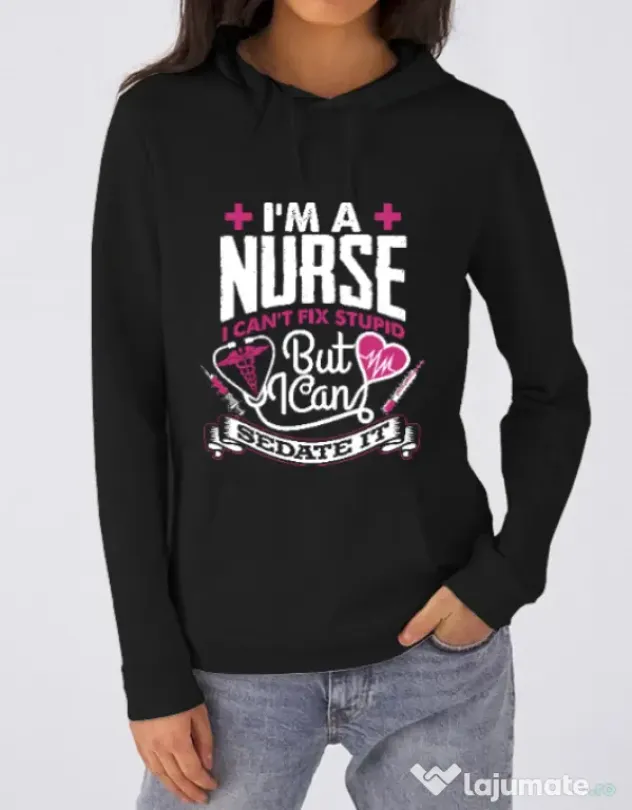 Hoodie dama cu gluga Can't fix stupid Negru