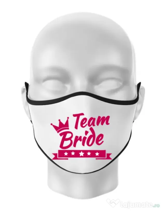 Masca personalizata reutilizabila Team Bride Alb