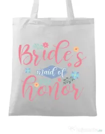 Sacosa personalizata Petrecerea burlacitelor Brides maid of honor Alb