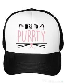 Sapca personalizata Petrecerea burlacitelor Here to purrty Alb