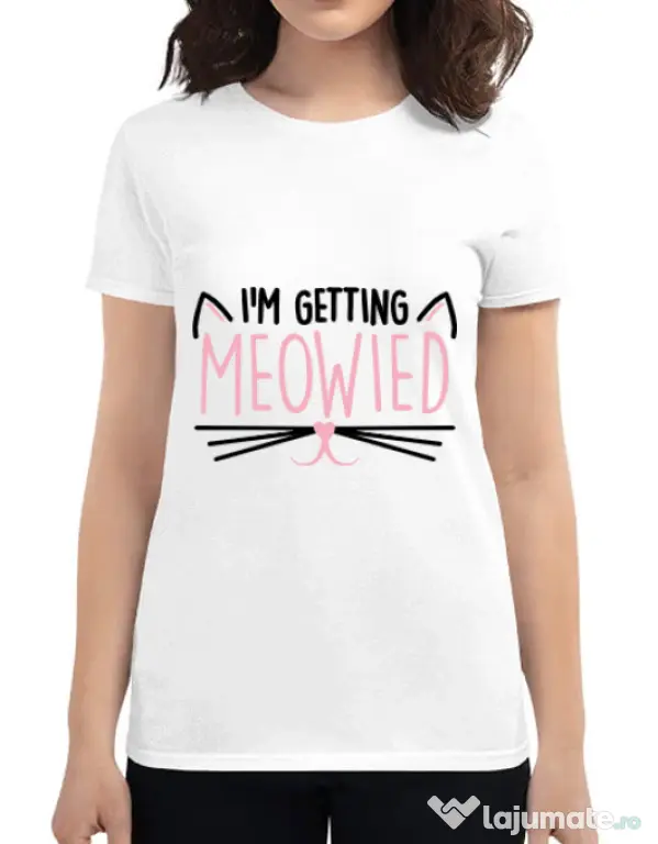 Tricou Mireasa ADLER Im getting meowied Alb