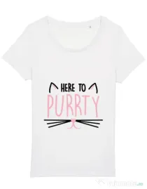 Tricou Petrecerea burlacitelor STANLEY STELLA Here to purrty Alb