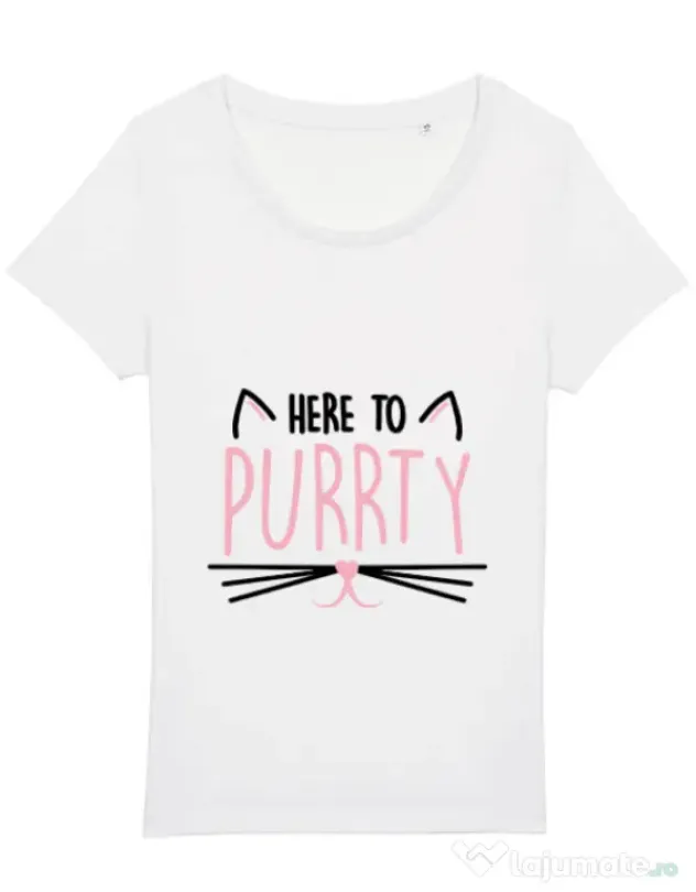 Tricou Petrecerea burlacitelor STANLEY STELLA Here to purrty Alb