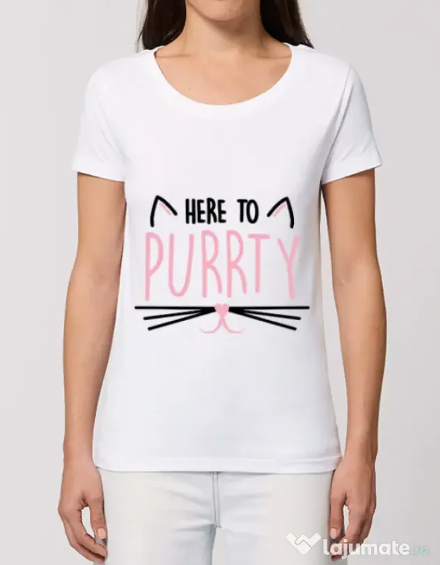 Tricou Petrecerea burlacitelor STANLEY STELLA Here to purrty Alb