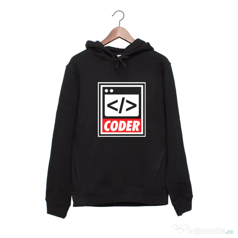 Hanorac personalizat negru unisex Coder