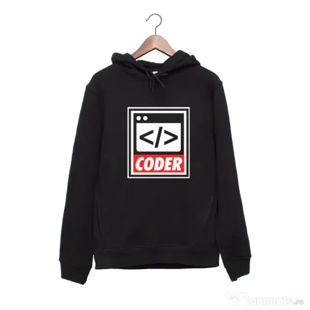 Hanorac personalizat negru unisex Coder