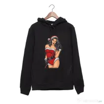 Hanorac personalizat negru unisex Sexy Santa Girl