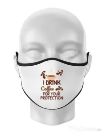 Masca personalizata reutilizabila Coffee for protection Alb