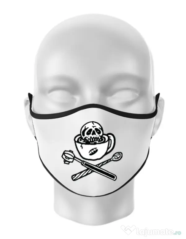 Masca personalizata reutilizabila Death before decaf Alb