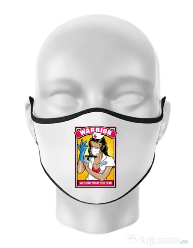Masca personalizata reutilizabila Fight what we fear Alb