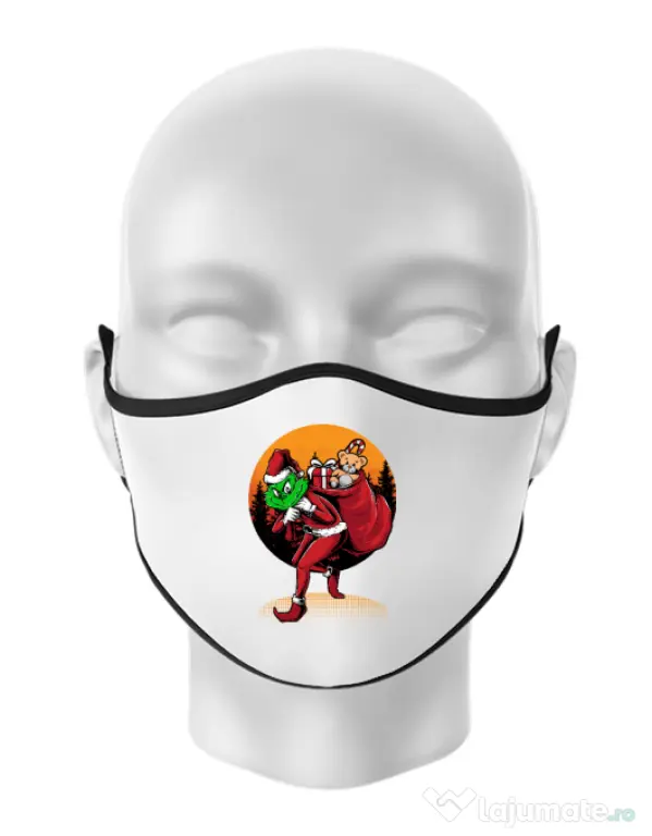 Masca personalizata reutilizabila Grinch stole Christmas Alb