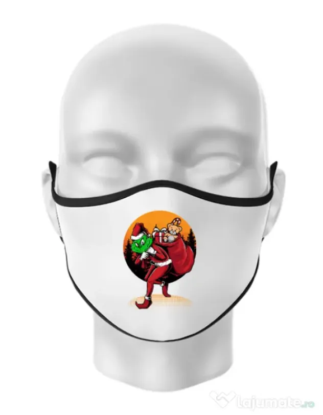 Masca personalizata reutilizabila Grinch stole Christmas Alb