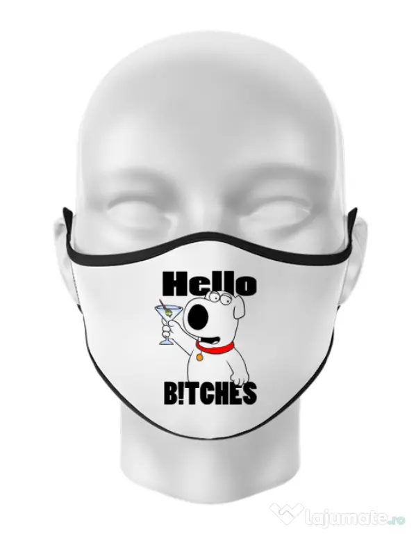 Masca personalizata reutilizabila Hello bitches Alb